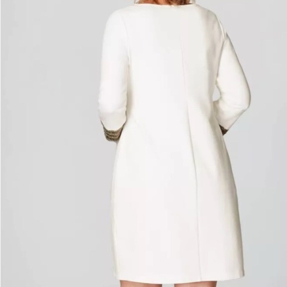 Christian Siriano /J.Jill Beaded-Cuff Shift Dress Size XL Midi Cream Stretch - Picture 3 of 13